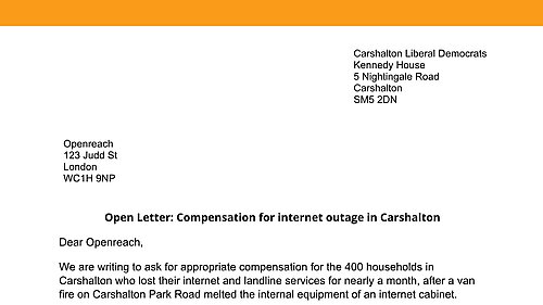 Open Letter: Compensation for internet outage in Carshalton